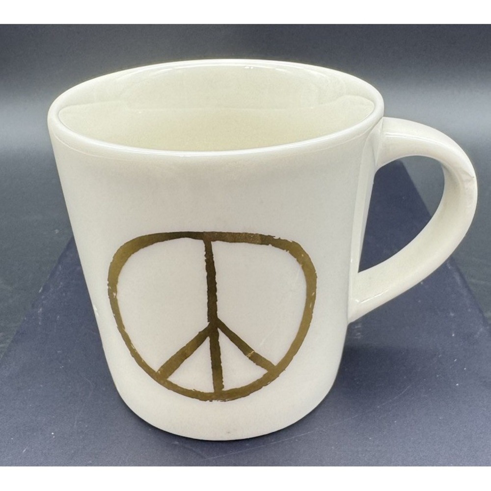 Starbucks White Gold Peace Sign Demi Mug 3oz Espresso Cup 2015 Ceramic